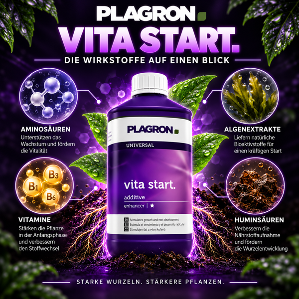 Plagron Vita Start Pflanzenhilfsmittel zur Wurzelstärkung und Förderung des Wachstums mit Aminosäuren, Vitaminen, Algenextrakten und Huminsäuren.