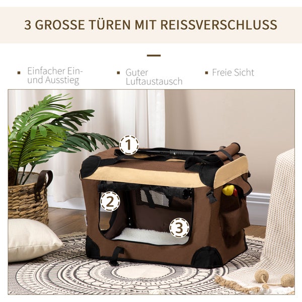 PawHut Hundetasche, 50,5L x 33,5B x 35Hcm, Stahl, Oxfordstoff, Braun