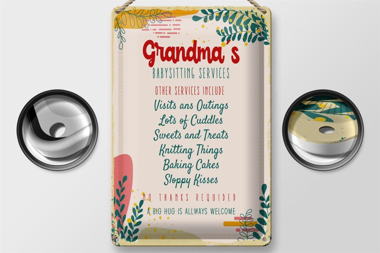 Blechschild Spruch Grandma's Babysitting services 20x30cm