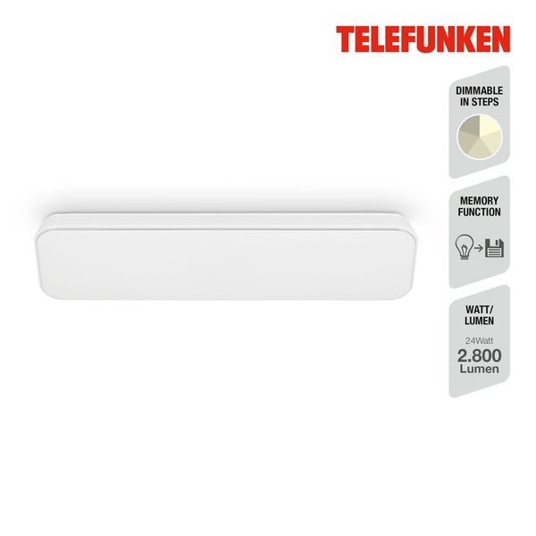 TELEFUNKEN KISTA LED Deckenleuchte, in Stufen dimmbar, Speicherfunktion, Neutralweißes Licht, weiß, 60,5 x 18,5 x 5,5 cm