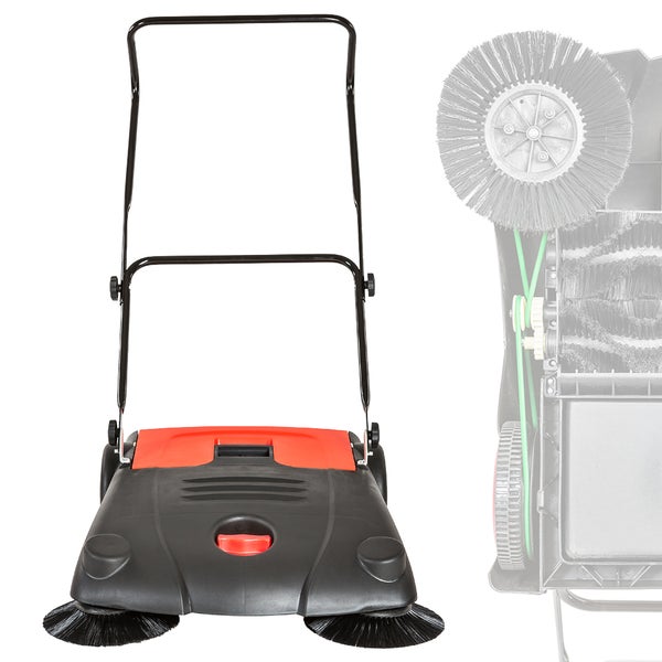 Handkehrmaschine tectake  mit 2 Hauptkehrwalzen und 2 Seitenbesen inklusive Lenkrolle