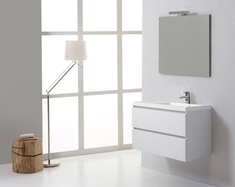 Unterschrank mit 2 Schubladen, Spiegel mit LED-Lampe und Waschbecken rechts | Manhattan