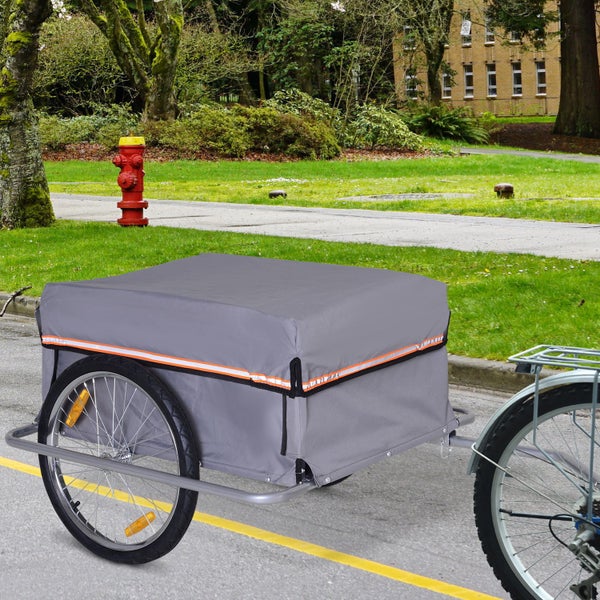 HOMCOM Lasten-Fahrradanhänger, Transportanhänger, 140L x 88B x 60H cm, 600D Oxford, Stahlrohr, Grau