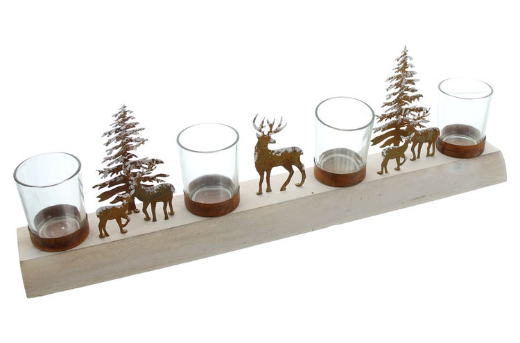 Dekorativer Kerzenhalter mit Hirsch- und Tannenbaum-Motiven für stimmungsvolle Beleuchtung