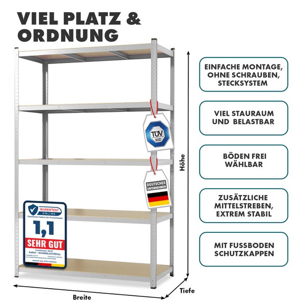 FLOORDIREKT Schwerlastregal Lakota - 2er Set - Universal einsetzbar - Verzinkt - 150 x 75 x 30 cm - Traglast bis 875 kg