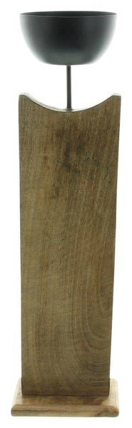 FRANK FLECHTWAREN | Kerzenhalter Holzsäule, MANGOHOLZ, METALL, 15 x 15 x 61 cm