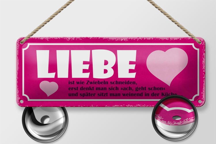 Blechschild Spruch 27x10cm Liebe ist wie Zwiebeln schneiden Dekoration