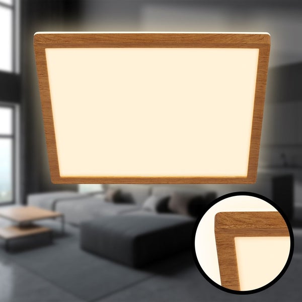 LED Deckenlampe Holz Deckenleuchte Wohnzimmer Indirektes Licht Flach Warmweiß