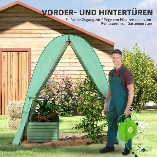 Outsunny Gewächshaus mit Rolltür, 2 Fernster, winterfest Foliengewächshaus aus Stahl, Treibhaus für Balkon, Garten, Tomatenhaus 180 x 180 x 200 cm, Tomatengewächshaus für Tomaten, Gemüse, Blumen, Grün