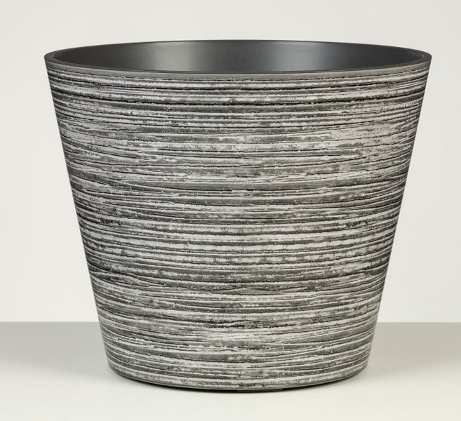 Scheurich Purista 30, Blumentopf/Pflanzkübel, rund,  aus Kunststoff Farbe: Grey Line, 30 cm Durchmesser, 24,2 cm hoch, 10 l Vol.