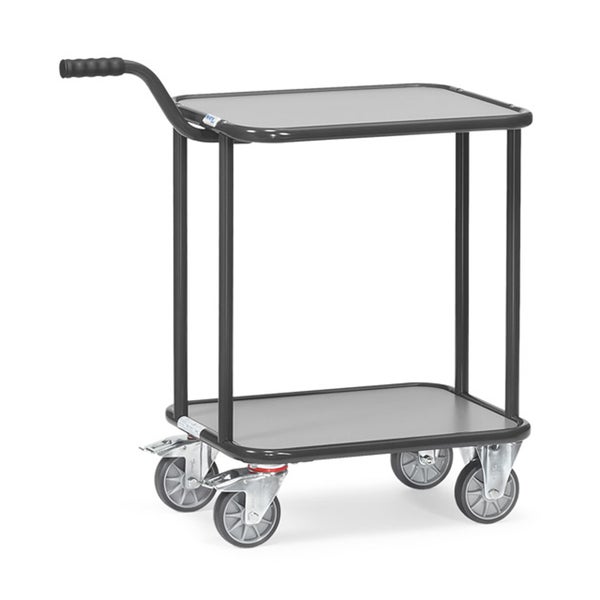 Servierwagen mit zwei Ablageflächen und Rollen