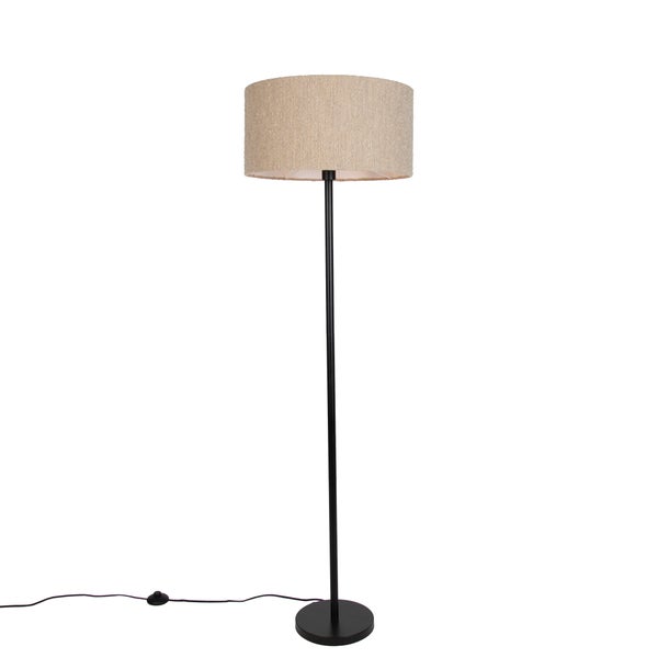 Moderne Stehlampe mit zylindrischem Textilschirm auf einem schlanken Gestell mit rundem Fuß