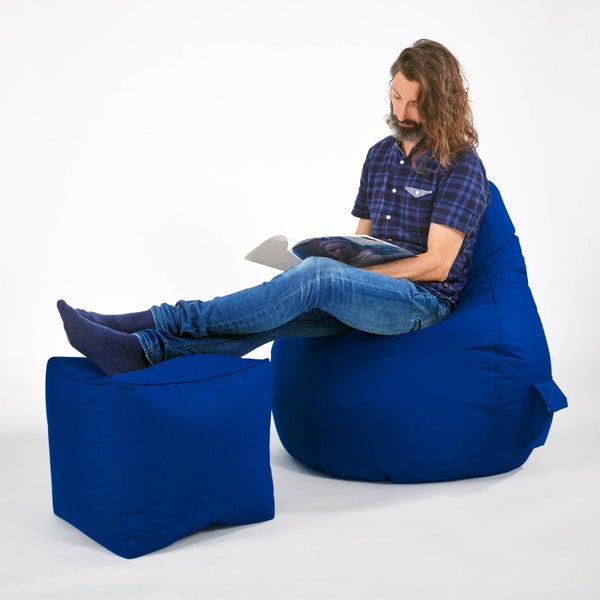 Green Bean Sitzsack-Hocker 40x40x40cm mit EPS-Perlen Füllung - Fußhocker Fußkissen Sitz-Pouf für Sitzsäcke - Bodenkissen für Kinder und Erwachsene - Fußablage Sitzkissen Sitzhocker Blau