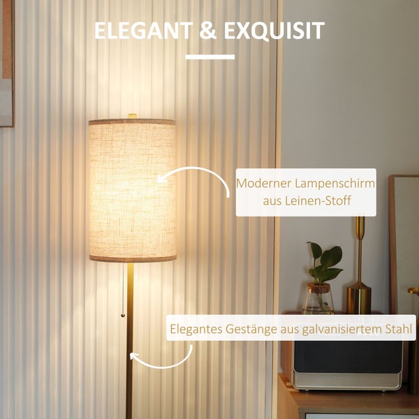 Stehlampe mit Leinenschirm und Stahlgestell