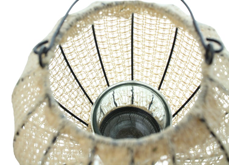 FRANK FLECHTWAREN | Laterne Webart, beige, 22 x 22 x 19 cm, Glas Ø 8 x 8 cm, POLYESTER, BAUMWOLLE, METALL, GLAS
