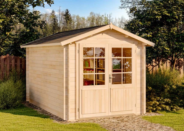 Alpholz Gartenhaus Bremen-28 C Gerätehaus aus Holz, Geräteschrank mit 28 mm Wandstärke, Gartenhaus mit Montagematerial, Naturbelassen 2,7x4,2m