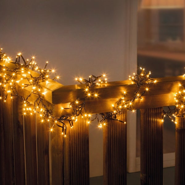 FRANK FLECHTWAREN | LED-Lichterkette Bündel, 384 Lichter, KUNSTSTOFF, Lichterkette ca. 240 cm, Zuleitung 4 Meter, für den Außenbereich geeignet