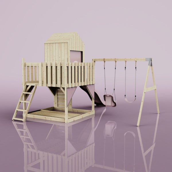 OutdoorToys Spielturm Thea aus Holz in Rosa Babyschaukel