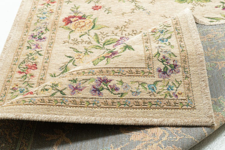 Gewebte Bettumrandung im floralen Design Flomi Beige 70x400 cm