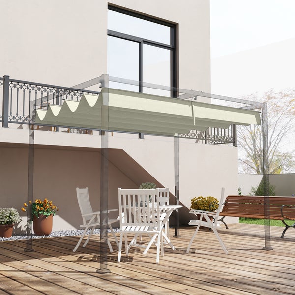 Outsunny Ersatzdach für 2,85 x 2 m Pergola, wasserabweisend einziehbar Welle Überdachung mit Regenabflusslöchern, UV-Schutz 30+, winterfest Schattenabdeckung für Garten, Balkon, Terrasse, Cremeweiß