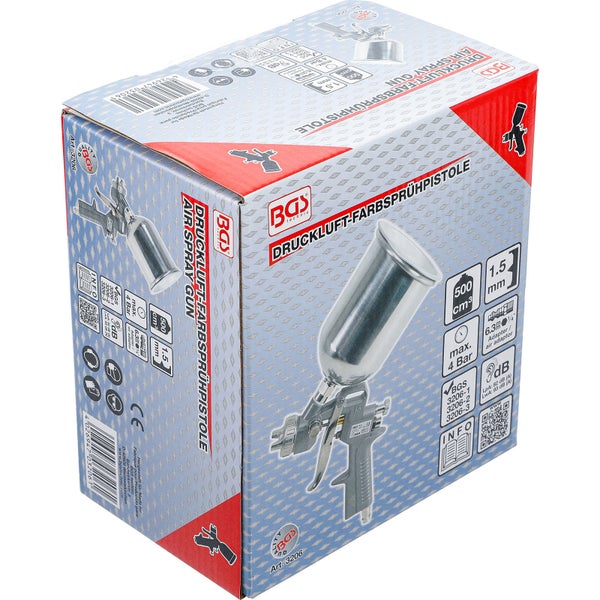 Verpackung einer Druckluft-Farbsprühpistole von BGS technic