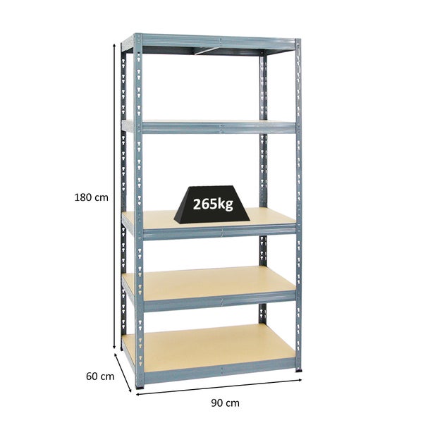 PROREGAL Schwerlastregal Tiger HxBxT 180 x 90 x 60 cm Fachlast 265 kg 5-Ebenen Grau