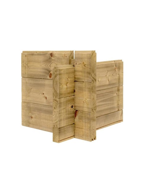 Eckverbindung von kesseldruckimprägnierten Holzbohlen für Hochbeete oder Gartenhäuser