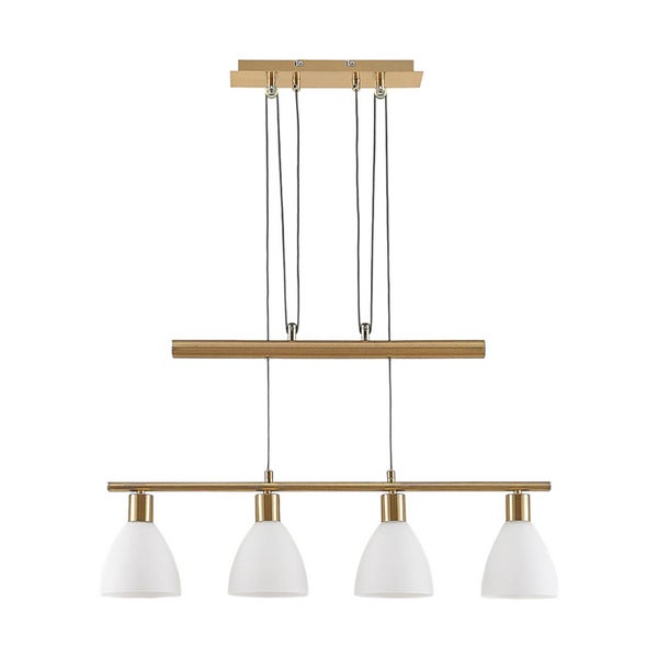 Lindby Hängelampe 4 flammig, höhenverstellbar Esstisch Pendelleuchte Glas Metall Messing matt Hängeleuchte Esszimmer Wohnzimmer Küche Bar Balkenpendelleuchte