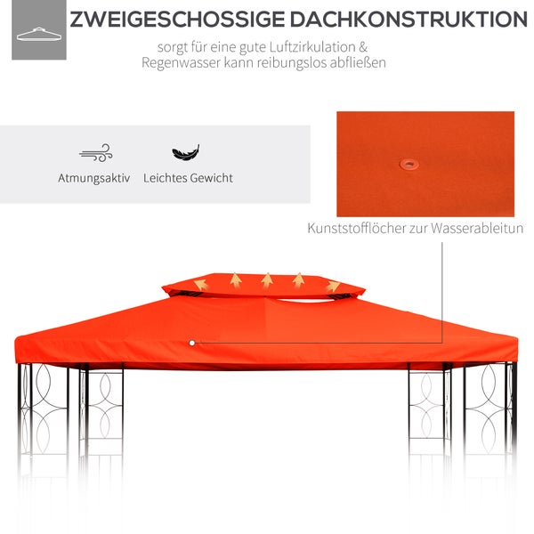 Outsunny Ersatzdach, Pavillondach für Metallpavillon, 3x4m, Polyester, Rostrot