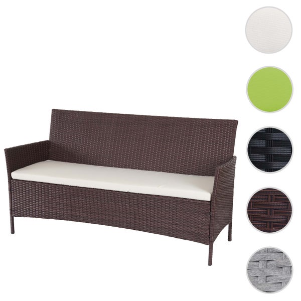 3-Sitzer Gartensofa aus Polyrattan inklusive Sitzkissen mit verschiedenen Materialmustern zur Auswahl.