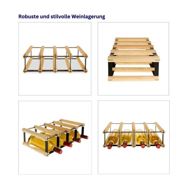 PROREGAL Modulares Weinregal Vinotega Mod Metal HxBxT 12,5 x 42,5 x 24,5 cm 4 x 1 Flaschen Massives Kiefernholz Natur