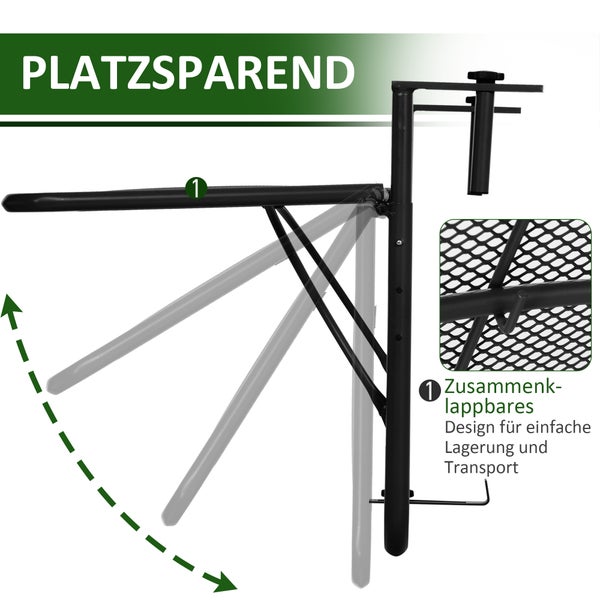 Outsunny Balkonhängetisch Gartentisch höhenverstellbar viereckig Terrasse Metall Schwarz L60 x B56,5 x H45 cm
