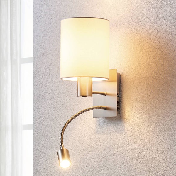 Lindby Wandleuchte, Wandlampe Innen Shajan (Modern) in Weiß aus Textil (1 flammig E27) - Wandleuchten Wandstrahler Wandbeleuchtung Schlafzimmer / Wohnzimmer Wohnzimmerleuchte