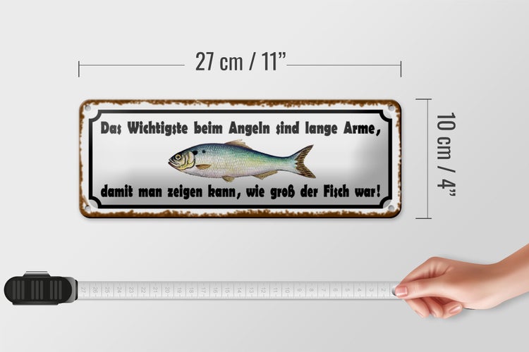Blechschild Spruch 27x10cm das wichtigste beim Angeln sind Dekoration