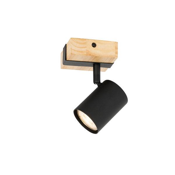 Einflammiger Deckenstrahler aus Holz und Metall in modernem Design für die gezielte Beleuchtung von Innenräumen.