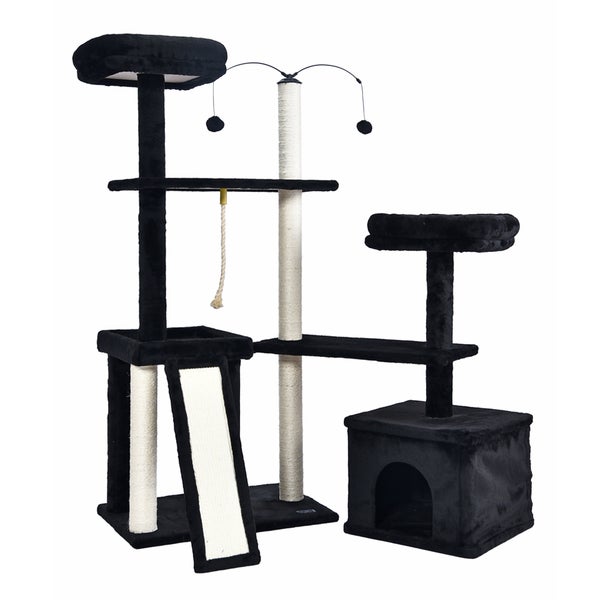 Home Deluxe - Kratzbaum JAX - Farbe: Schwarz, Maße: 136 x 124 x 40 cm, Material: Polyester, Sisal, Gestell: MDF I Katzenbaum Kratzpfosten