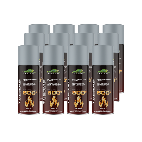 Set aus zwölf Sprühdosen hitzefester Lack Thermo Colors 400 Milliliter matt beständig bis 800 Grad Celsius