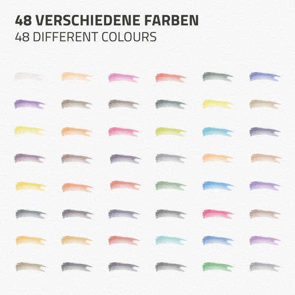 ECD Germany Aquarellfarben Set 48 Farben in tragbarer Box, inkl. Pinsel, Bleistift 2B, Aquarellstift, Radiergummi, Schwamm, Vollaquarell-Palette, Malkasten, Wasserfarben Set für Anfänger und Profis