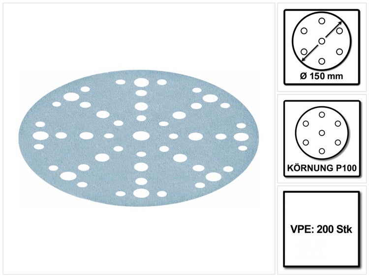 Festool STF D150/48 Schleifscheiben Granat P100 150 mm 200 Stk. ( 2x 575163 ) für RO 150, ES 150, ETS 150, ETS EC 150, LEX 150, WTS 150, HSK-D 150