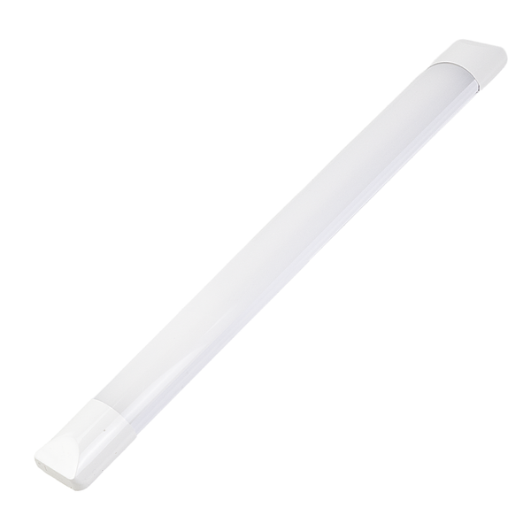 Weiße LED Lichtleiste, flache Aufbauleuchte aus Kunststoff für den Innenbereich.