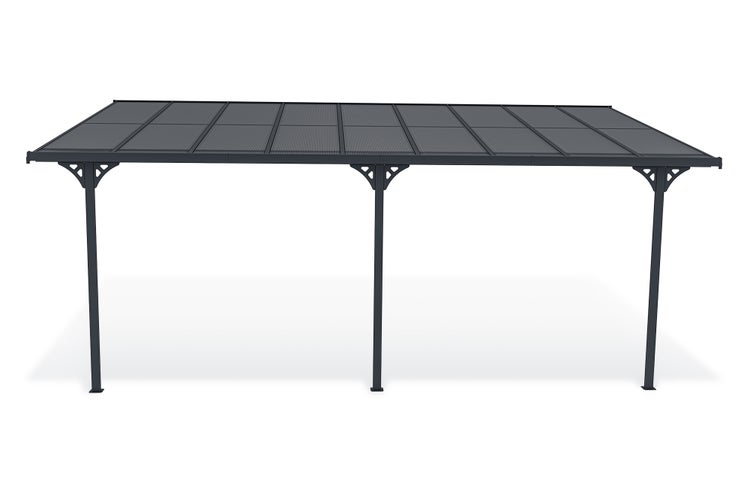 Terrassenüberdachung garten alu Grau KLEO - Höhe verstellbar 556x300x225/270 cm - mit Polycarbonat Dach Grau halbtransparent 6mm Auch Pergola/Carport