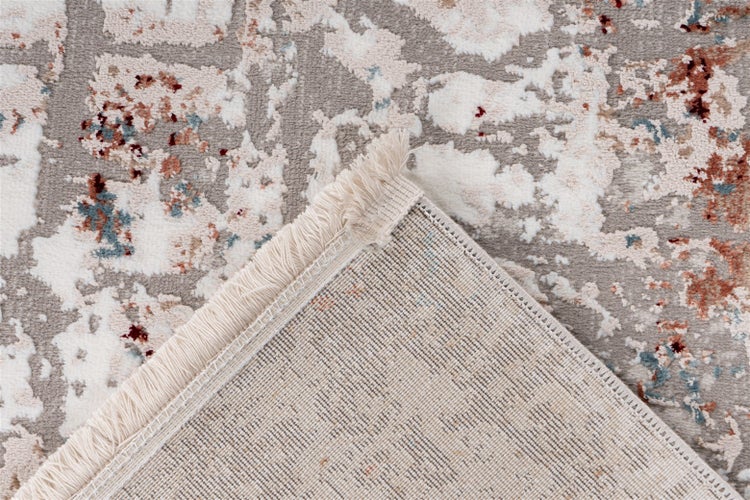 Kurzflor Teppich Celestia Grau / Lachsrosa Vintage-Design, Used-Look, Patchwork-Design 80 x 150 cm