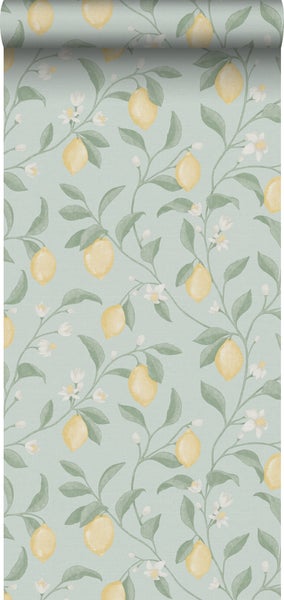 Tapete mit Zitronenmuster und Blättern