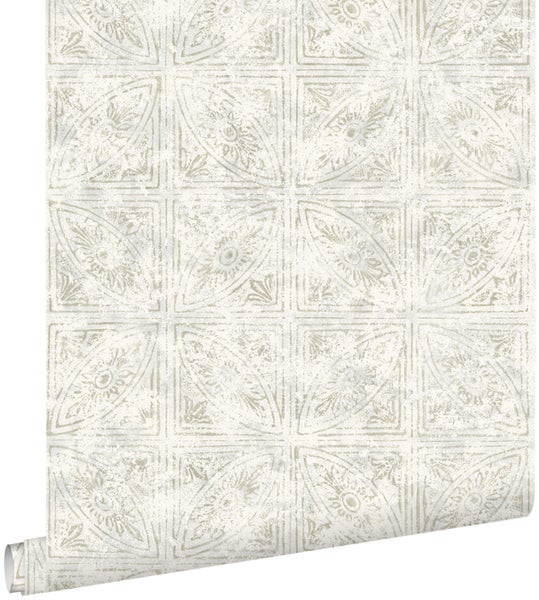 Rolle Tapete mit quadratischem Muster und floralen Elementen