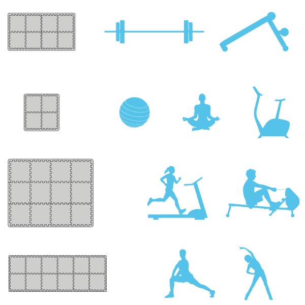 4.8qm Profi Fitnessmatte 2cm - 12er Set 63x63 Bodenschutzmatte für Fitnessgeräte Blau Rot