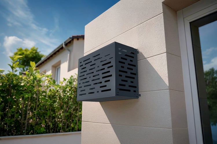 Außenwandmontierter Briefkasten mit horizontalen Schlitzen zur Postentnahme