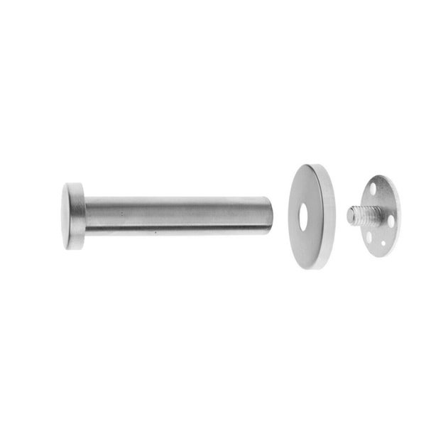 Handlaufhalter aus Edelstahl bestehend aus Stütze, Abdeckrosette und Montageplatte mit Gewinde.