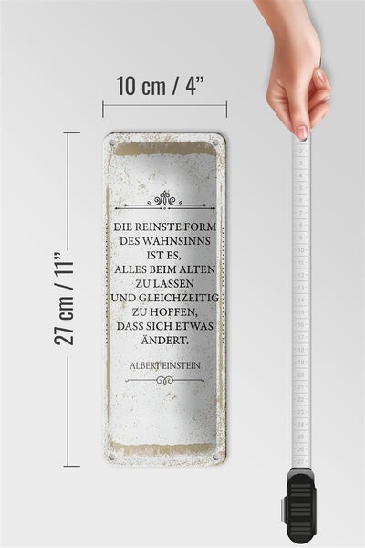 Blechschild Spruch Einstein reinste Form Wahnsinns 10x27cm