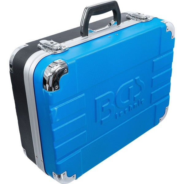 Blauer BGS technic Werkzeugkoffer mit Aluminiumrahmen, Tragegriff und Metallverschlüssen.