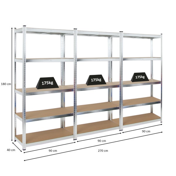 PROREGAL Mega Deal 3x Schwerlastregal Ragnar HxBxT 180 x 90 x 40 cm Fachlast 175 kg Verzinkt